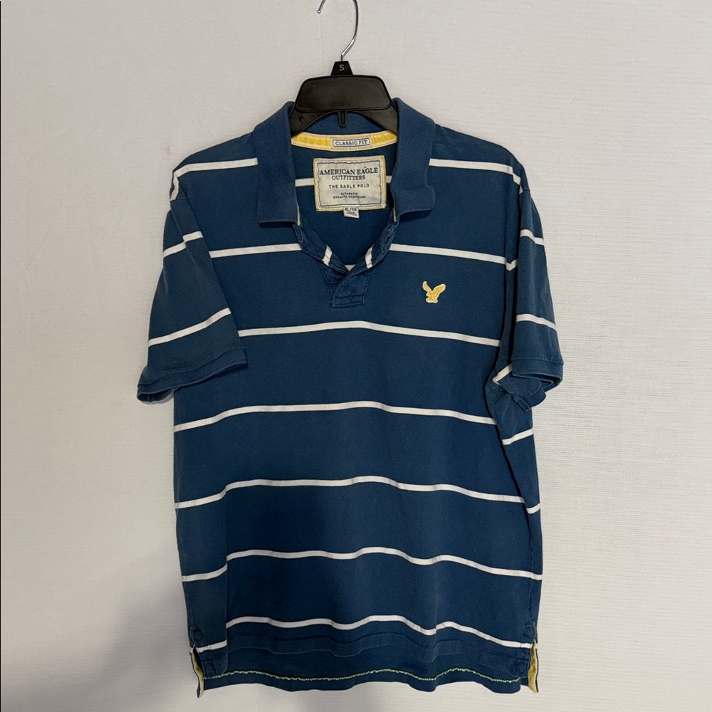 American Eagle Outfitters Navy and White Striped Polo